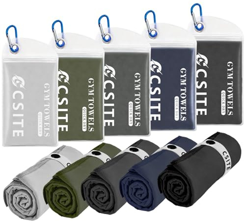 CSITE Microfiber Gym Towels 5 Pack - Quick Dry & Highly Absorbent, Odor-Free, Soft & Compact Sweat Towel for Workout, Yoga, Running, Tennis, Camping, Men & Women