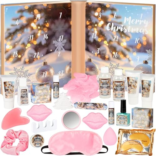 BRUBAKER Cosmetics XXL Calendrier de l'Avent 2025 - Grand Ensemble Bien-Être à Ouvrir avec 24 Surprises Beauté et Produits Exclusifs - Spa et Cosmétiques en Forme de Livre pour Femmes et Filles