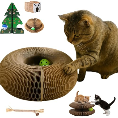 2in1 Kratz- und Spielring, 2-in-1 Cat Kratzbrett mit Glöckchen, Tragbare, Faltbares, Hält Ihre Katzen beschäftigt und schützt Möbel effizient (Normaler,1PC)