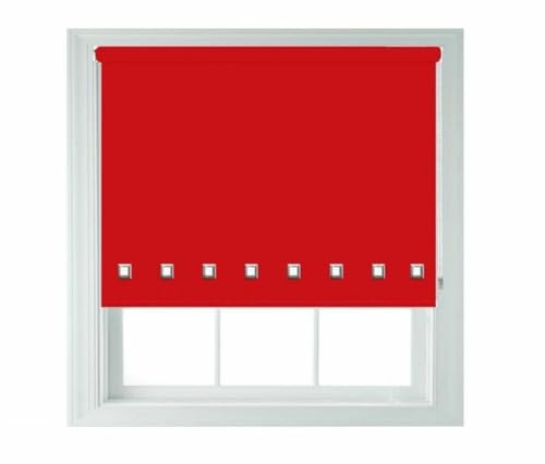 Roller Blinds Easy Fit Trimable Home Office Window Square Eyelet Fabric Blind 160cm Drop (Red, 60 x 160 cm)