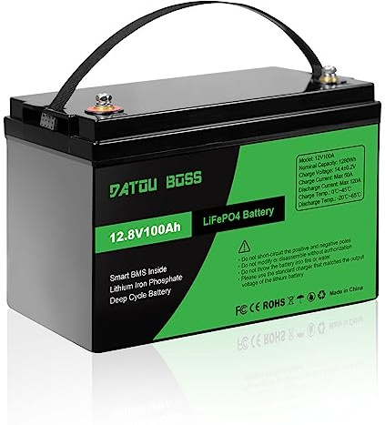DATOUBOSS Batería Litio 12V 100Ah Lifepo4 con Protección 100A BMS, Hasta 15000 Ciclos y 10 Años de Vida, Bateria de Litio 12.8V 100Ah para Camping Autocaravana, Sistema Placa Solar, Barco, Hogar