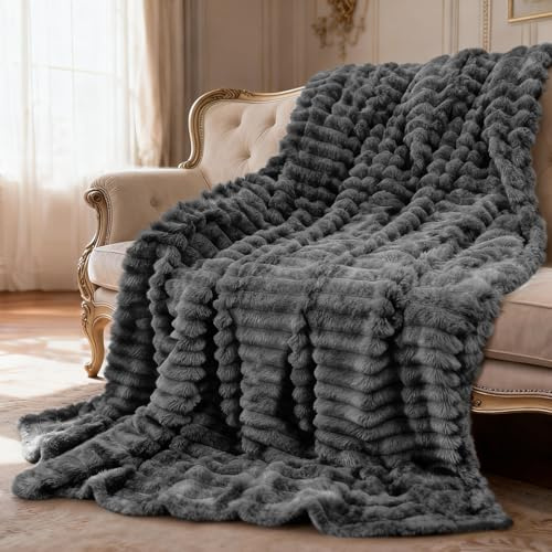 Beewiner Coperta Peluche Coperta Soffice, Coperte Morbide Pelose Divano Singola, Pelliccia Sintetica Morbida Coccolosa Pile Pelosa, Grigio 150 X 200 cm