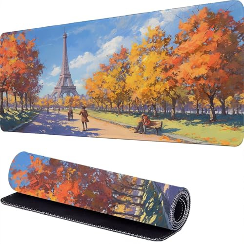La Tour de Fer Tapis de Souris Gamer 1000 x 400 x 3mm Automne Tapis Souris XXL Extended Mousepad Desk Mat avec Base en Caoutchouc Antidérapant, Mouse Pad pour Ordinateur, PC, Bureau, Maison r-598