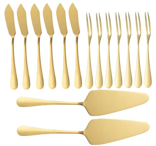 DOITOOL Set Ustensiles Pâtisserie Dorés Acier Inoxydable Spatules Gâteau Fourchettes Fruits et Couteaux à Beurre Matériel Pâtisserie Élégant pour Mariage Anniversaires et Fêtes