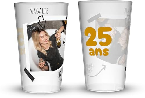 Wobz - Gobelet Personnalisé Anniversaire Photo Souvenir - Impression Quadrichromie digitale - Fabriqué En France - Prénom Et Âge Personnalisables - 25 cl - Pack de 10, 25, 50, 100, 250 et 500
