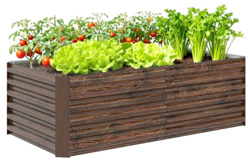 Outsunny Letto per Orto Rialzato da Esterno 180x90x57.5 cm Marrone Scuro | Fondo Aperto, Barre di Supporto, Fioriera da Esterno in Acciaio Zincato, per Fiori Verdure, Balcone Giardino