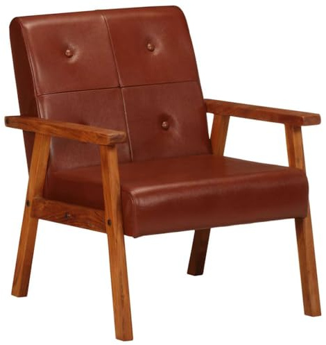 sephironlbb Brauner Echtleder Sessel für Wohnzimmer & Büro, Akazienholz Gestell, Komfortable Polsterung, 61x70x74 cm, Stilvoller Akzentstuhl zum Lesen & Entspannen