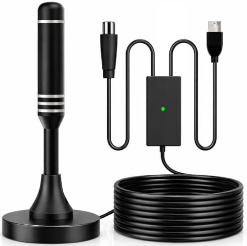 Inomhus-TV-antenn med signalförstärkare – hög vinst bärbar digital TV-antenn Freeview förstärkt TV-antenn med magnetisk bas – digital TV Ariels inomhus stöder 4K 1080P med 10 m kabel för alla