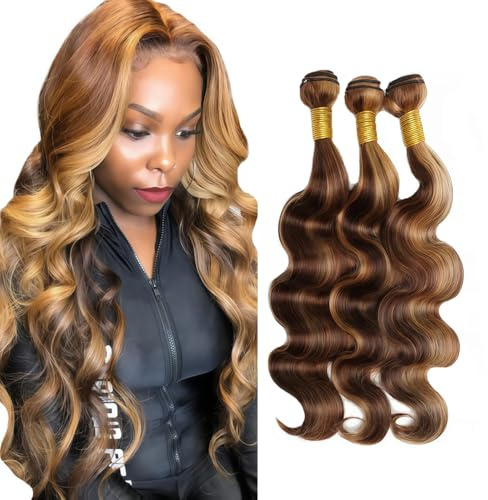 Tuheerst Human Hair Bundles 26 28 30 Inch No Tangle P4/27 Highlight Blonde Color Body Wave 50g Per Bundle Total 150g Soft and Silky No Shedding Human Hair Extension