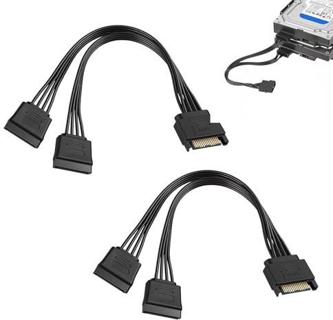 2 Pièces Câble D'alimentation SATA 15 Pin, Adaptateur Alimentation SATA Mâle vers Femelle avec Répartiteur Y, Rallonge SATA Puissance pour SSD HDD Disque Dur Lecteur, Câble 15 Broches 18AWG, 21cm
