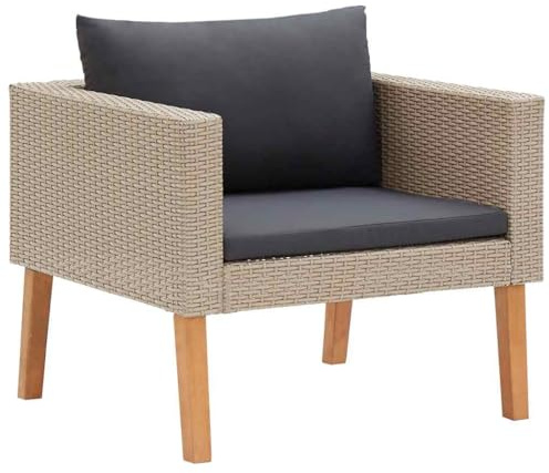 QJBSAVVA 1-Sitzer Gartensofa mit Auflagen Poly Rattan Beige, Moderner Outdoor Einzelsessel mit Anthrazit Kissen, Lounge-Sofa für Balkon Terrasse und Garten, 76 x 67 x 60 cm