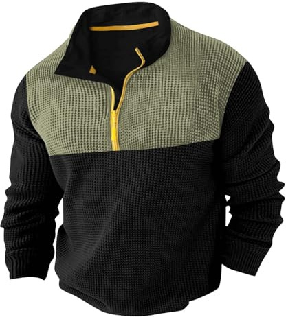 Genérico Sudadera Casual Hombre Invierno Cuello Media Cremallera Manga Larga Deportiva Holgada cómoda elástica Uso Diario (Army Green, L)