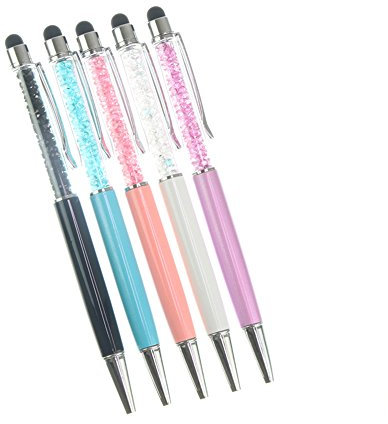 5 Stück Kristalle Diamanten Strass Stift,Eingabestift und Kugelschreiber Eingabestift des Stylus kapazitiv 2 in 1 für Bürobedarf Schule Schreibwaren,0.7mm, Schwarz