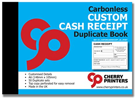Cherry Printers Carbonless NCR **Custom** Cash Receipt Duplicate Book A6 50 Sets **8 Pack**