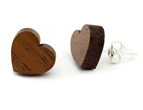NaturSchatulle Holzohrringe Herz Nussbaum Ohrstecker Holz Herzform 925 Sterling Silber Holzschmuck Ohrringe Damen Ohrschmuck