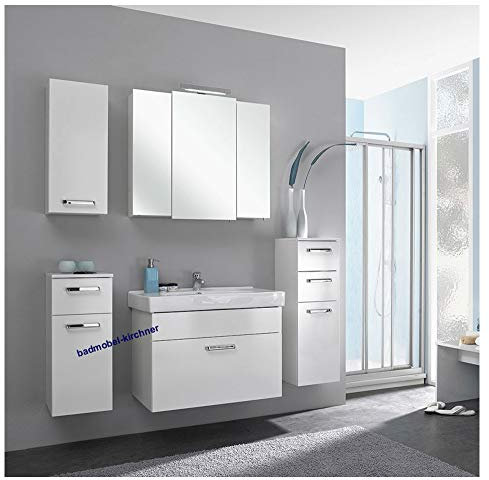 Pelipal - Wiesbaden 13 - Badmöbel-Set - 80 cm - Badset einfach, Komplettset, 6-teilig mit Spiegelschrank, Keramik-Waschtisch usw. in weiß Glanz