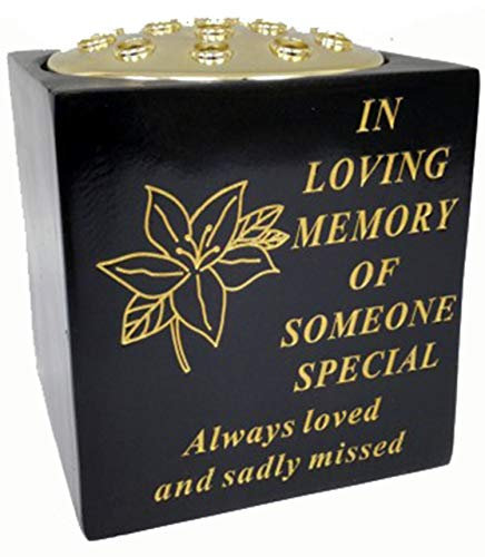 David Fischhoff Memorial Black Rose Bowl with Gold Wording Graveside Flower Vase (Black & Gold - Lily, Someone Special)
