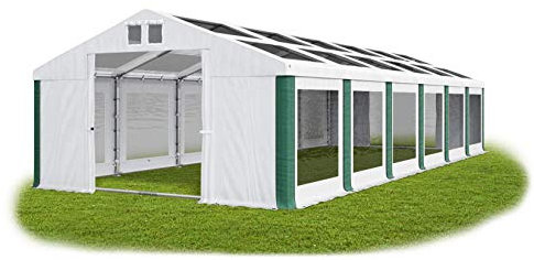 Das Company Tenda per Feste bianco-verde 6x12m Tetto e Lati Trasparenti Impermeabile 580 g/m2 PVC Costruzione Summer Floor sul Fondo