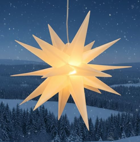 GURU SHOP 3D Batterie Außenstern Kaspar, Weihnachtsstern, Faltstern mit 18 Spitzen Incl. 7 m Kabel & LED Leuchtmittel - Ø 55 cm 4xAA Weiß