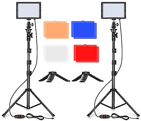 EMART LED Video Light 11 Brightness/4 Color Filters Dimmable Photography Continuous Table Top Lighting, Adjustable Tripod Stand, USB Portable Fill Light for Photo Studio Shooting