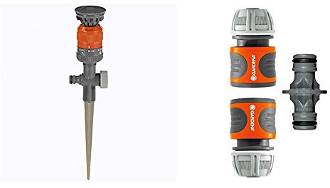 Arroseur Circulaire Vario Comfort de Gardena & Nécessaires d'Arrosage de Gardena : Raccords pour Extension de Tuyau 13 mm (1/2) et 15 mm (5/8), Même avec une Pression d'Eau Élevée