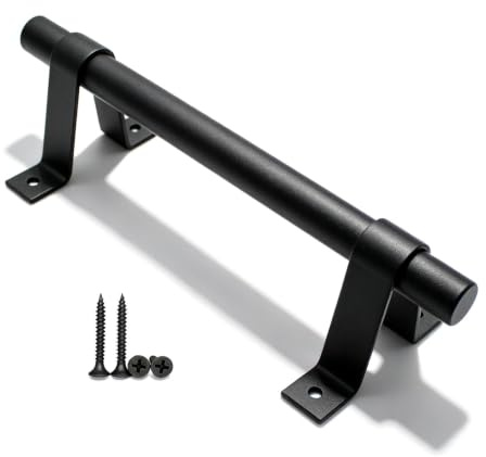 WJUAN Maniglia per Porta da Fienile, Maniglia per Porta in Acciaio al Carbonio Solido Nera Lunga 200 mm, Maniglie per Porte Scorrevoli per Armadio da Cucina