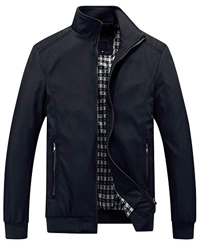Allthemen Herren Jacke mit Stehkragen Übergangsjacke Herbst Freizeit Sportjacke Bomberjacke #1601 Schwarz L