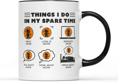 in My Spare Time Anime Mug - Japanese Cosplay Manga Inspired Merch Merchandise Gifts Present Idea Birthday Christmas Men Women Boys Girls Ceramic Coffee Tea Cup (Black Handle