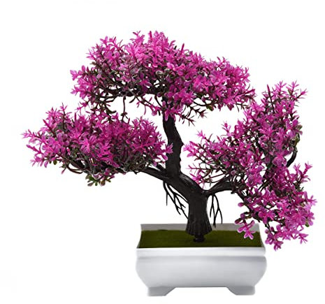SPORTARC Artificial Bonsai Tree, Simulation Pine Tree Potted Plant, Desk Display Potted Plant,Fake Bonsai Tree Pot Ornaments for Office Home DIY Decor, Plum