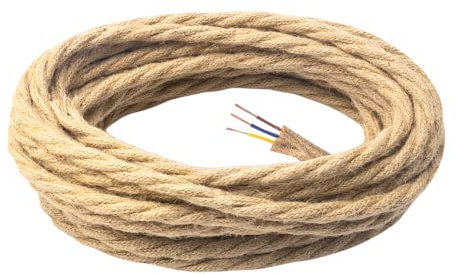 DiCUNO 5 Metros de cable eléctrico vintage para iluminación, cable de 3 conductores con PE, 3x0.75mm² cable eléctrico retro flexible de lino para lámparas colgantes, accesorios y bricolaje