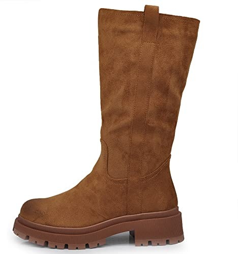 IF FASHION Stivali Stivaletti al Polpaccio Biker Scamosciato Da Donna Platform 6632 Camel N.39