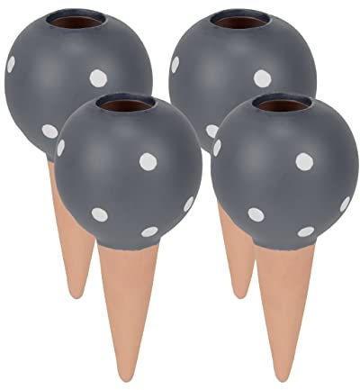 Relaxdays Tonkegel Bewässerung, 4er Set, Gießkugel für 1,5 l PET-Flaschen, für Zimmerpflanzen & Balkon, grau/terrakotta