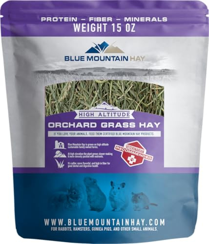 Blue Mountain Hay High Altitude Orchard Grass Hay Pet Food (15 oz) - Fresh, Soft & Leafy, High Fiber Nutrition - Sweet Aroma, Additive-Free, Supports Digestion, Dental Health & Natural Foraging