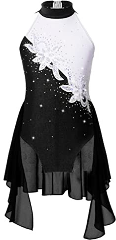HULIJA Vestido de patinaje artístico para niños y niñas, vestido de patinaje con pedrería, vestido de ballet, maillot de leotardo, Negro , 146-152
