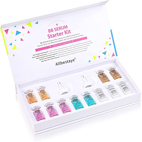 BB Facial Glow Starter Kit für Microneedling, Flüssiges Fundament Semi Permanent Pigments Whitening Concealer, BB Color Serum Hyaluronsäure Ampulle Feuchtigkeitsspendend Anti-Aging 8MLx12PCS