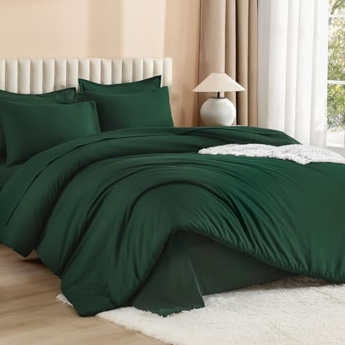 Litanika King Size Comforter Set Dark Emerald Green - 7 Pieces Bed in a Bag King Bedding Comforter Sets, Solid Lightweight Bed Set with Comforter, Sheets, Pillowcases & Shams