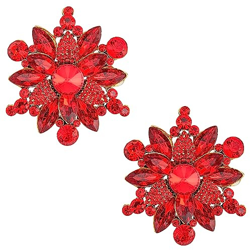 HOBBIESAY 2 Stück KristallBrosche Für Damen BlumenStrassBrosche VintageElegante Brosche Schmuck Große StatementBrosche Brustnadel Für Hochzeitsstrauß Schal Kleidung Dekoration