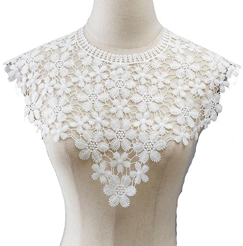 Yurosiay Stickerei Spitzenkragen Falscher Kragen Spitze Elegant Häkelspitze Kragen Einsatzkragen Spitze Blumen Bestickte Spitze Kragen Applikation Spitzenkragen zum Aufnähen Weiße 1#