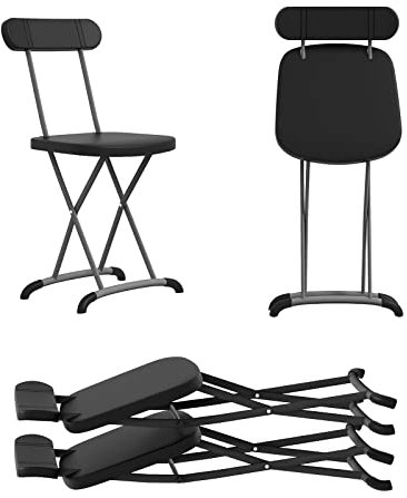 COSTWAY 2 Pack Folding Chair, 180kg Capacity Easy Storage Conference Chairs with Backrest and Foot Pads, Metal Frame Hall Guest Rest Seating for Indoor Outdoor (Black)