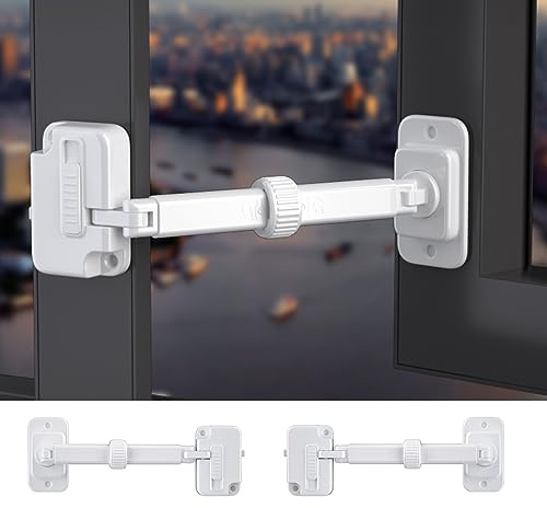 CMINGJ（2 Pack） Child Proof Window Restrictor, Adjustable Baby Safety Window Lock, Window Safety Locks for Toddlers & Pets, Easy to Install Suitable for Door, Washing Machine, Cat Door (White)