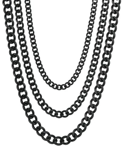 AB Viking Crafts Chaîne gourmette en acier inoxydable de qualité supérieure - Couleur : noir/noir - Épaisseur : 3/5/7 mm - Longueur : 45/50/55/60/70 cm - Dans une boîte cadeau - Style de vie - Style