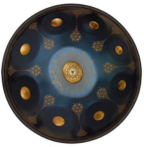 Professionelle 9 Töne Handpan in d-Moll 22 Zoll Stahl Handtrommel - Lasergravur, lichtbeständig - Komplettset mit Tasche, Stöcken, Stativ - Ideal für Audio-Produktion
