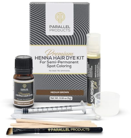 Parallel Products Spot Color Henna Kit - Henna Hair Dye - 5 grams - Tint for Professional Spot Coloring - With Nourishing Oil, Mixing Dish and Application Brush - Root Touch Up (Medium Brown)