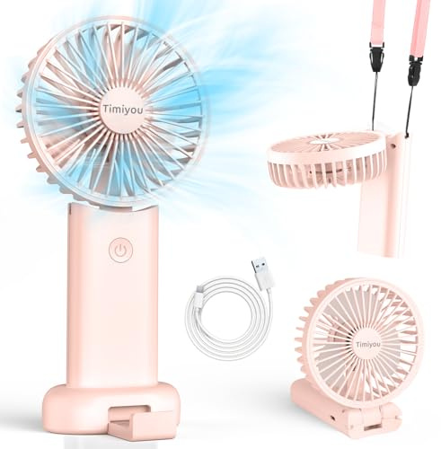 Timiyou Hand Held Fans, Portable Fan Powerful Handheld Fan with 3 Speeds & Built-in Rechargeable Battery, USB Desk Fan with Cellphone Stand & Adjustable Angle for Travel Office Home Outdoor