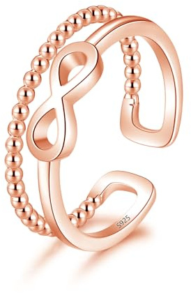 Cangall Silber Damen Ringe, 925 Sterling Silber Offen Verstellbar Doppelringe, Schlicht Offen Silberringe Herz/Unendlichkeit Fingerringe Vorsteckringe, Stapelbar Offene Knuckle Ringe für Frauen