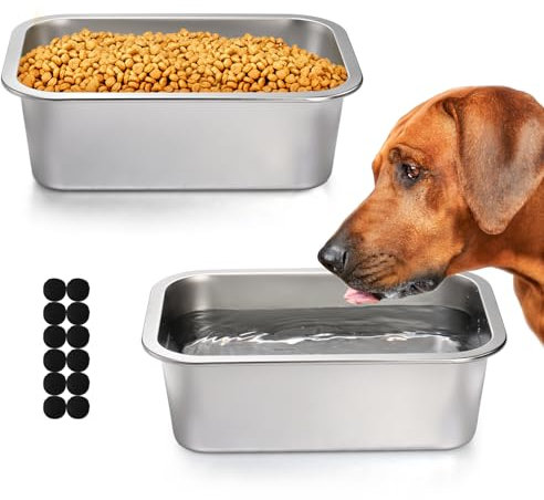 Lawei 2 Pack 1.2 Gallon Stainless Steel Dog Bowls for Large Dogs, Rectangular Metal Dog Water Food Bowl, Large Capacity Pet Food Bowl Water Dish, Indoor and Outdoor Universal Pet Bowl, Easy to Clean