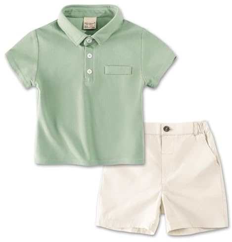 Volunboy Sommardräkter för barn, kortärmad polotröja och shorts för nyfödda pojkar 1–6 år, Grön, 18-24 M�nader