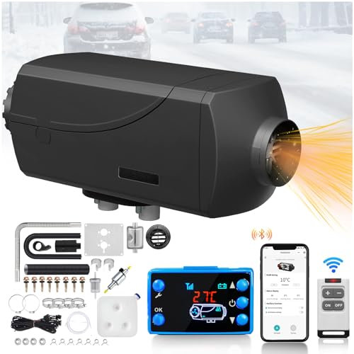 Dieselheizung, Diesel-Luftheizung 8 KW Bluetooth-Fernbedienung, 12V Tragbarer Dieselheizer LCD-Bildschirm, 0,13 L/H-0,62 L/H Schnelles Aufheizen, 10 L Kraftstofftank Diesel-Raumheizung für den Innen