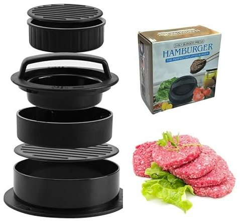 Burgerpresse, 3 In 1 Burger Pattie Presse, Gefüllte Burger Sandwichschneider, Hamburger Patty Maker Für Beste Hamburger, Schwarz (Schwarz)