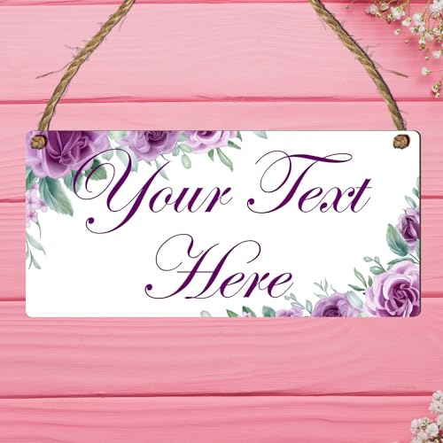 Personalised Floral Hanging Plaque – Customisable Decorative Sign with Elegant Flower Design for Home Décor, Thoughtful Gift for Friends (Purple Roses, Mdf Wood Indoor Use Only)